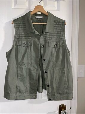 Christopher & Banks Olive Green Utility Vest with Button Front